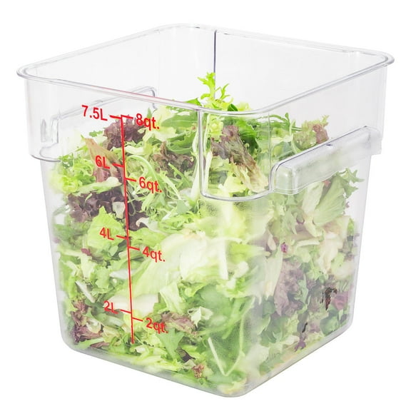 Met Lux 8 qt Square Clear Plastic Food Storage Container - with Red Volume Markers - 8 3/4" x 8 3/4" x 8 1/2" - 1 count box