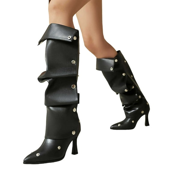 Mostsola Knee High Boots Women Slouchy Pointed Toe Stiletto Heels Adjustable Fashion Long Boots