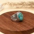 thumbnail image 2 of 925 Sterling Silver Vintage Turkish Design |Aegean Sky 13x18mm Oval Turquoise Men’s Ring| Natural Turquoise Gemstone Band | Handmade Statement Jewelry Gift for Him Size 7.5, 2 of 7
