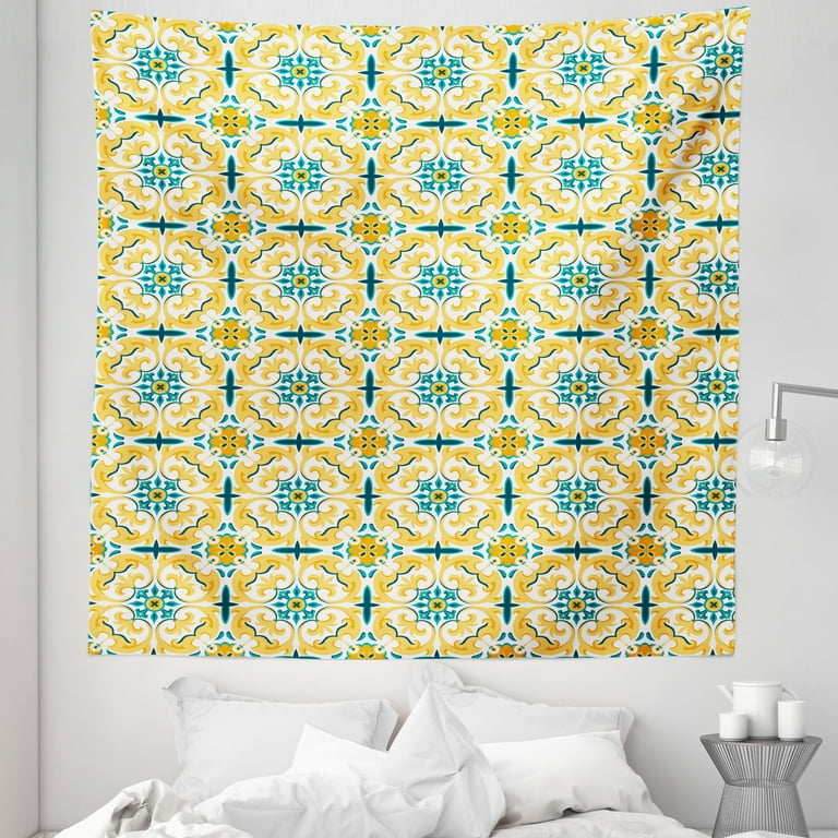 Victorian Tapestry Swirling Botanical Inspired Motif Repetition Fabric Wall Hanging Decor for Bedroom Living Room Dorm 5 Sizes Mustard Multicolor by Ambesonne Walmart