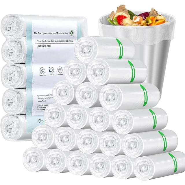 Bolsas de Basura de 13 Galones 200 Piezas, Bolsas para Basura Grandes Biodegradables, Gruesas, Inodoras, Grandes, Compostables, ideal para Cocina, Baño, Oficina, Hogar (Blanco)
