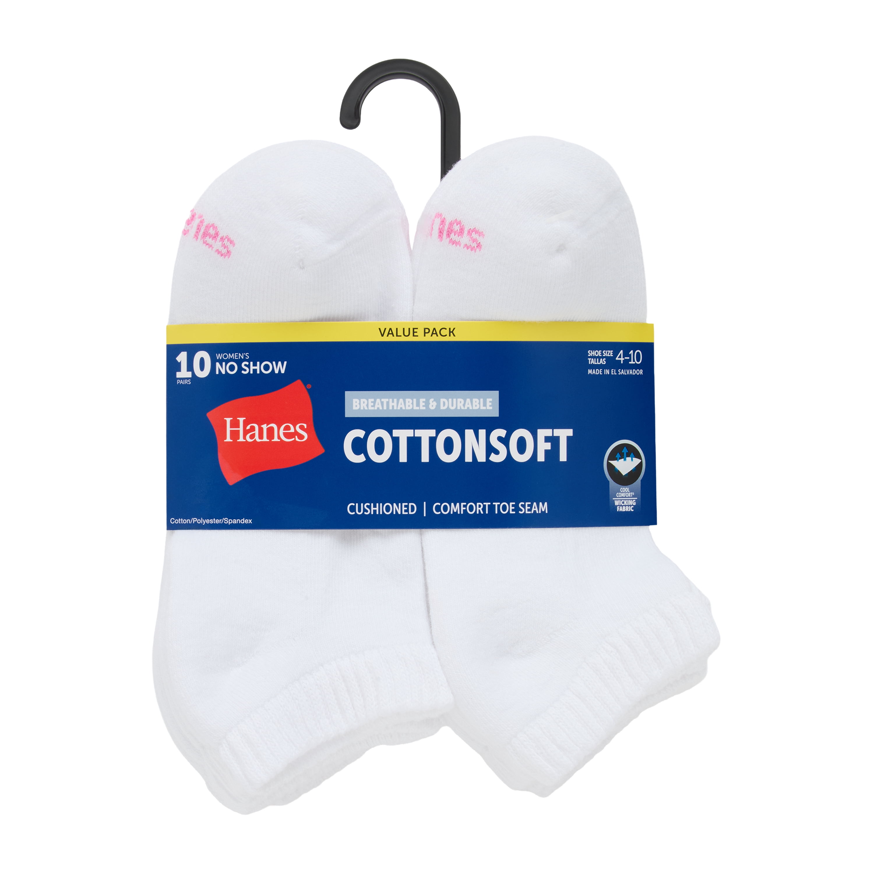 Hanes Womens CottonSoft No Show Socks, 10-Pack, Size 4-10