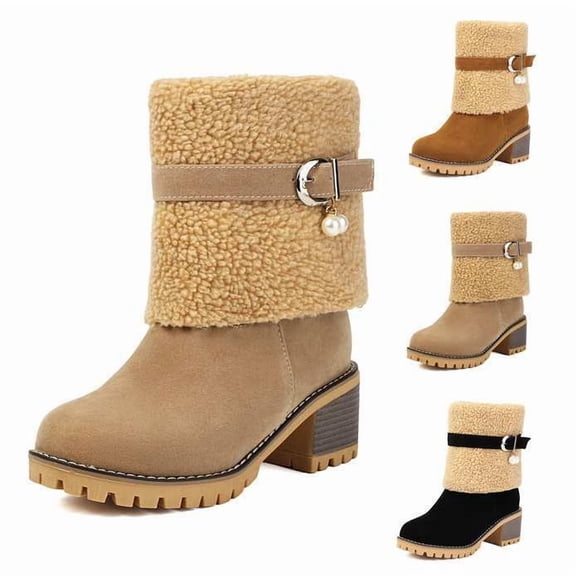 SACFOF Winter Boots for Women,Ladies Casual Fashion Ankle Booties Comfortable Slip On Chunky Heels Suede Outdoor Shoes Warm Boot