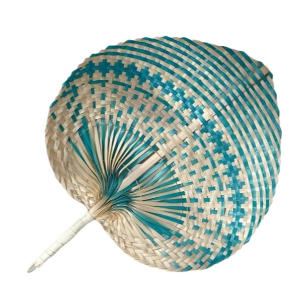 Abanico de mano de bambú en forma de corazón, accesorio fotográfico manual, hecho a mano para decoración de fiestas y bodas. Azul