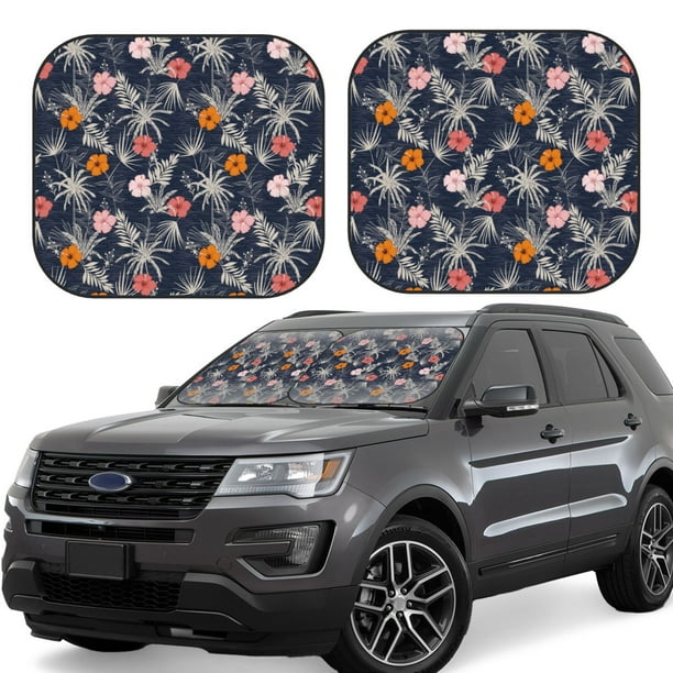 Balery Hawaiian Style Parasol para parabrisas de coche de 2 piezas | Parasol plegable para parabrisas delantero de coche para la mayoría de sedanes-Large