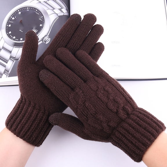 Lilgiuy Men Winter Warm Gloves Touchscreen Casual Stretch Thick Kinitted Windproof Gloves Five-Finger Gloves