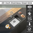 thumbnail image 6 of Hanover 20" Stainless Steel Undermount Single Bowl Sink | Handmade Pure Nano Brushed Surface | Rubber Pad and Wire Rack Included | 18 Gauge Steel, 6 of 9
