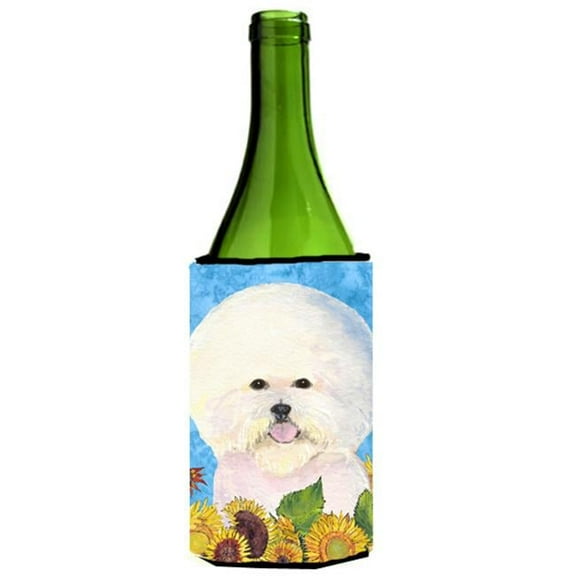 Bichon Frise In Summer Flowers Wine bottle sleeve Hugger - 24 oz.