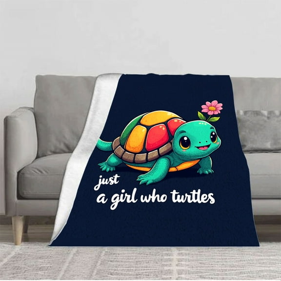 Cozy Flannel Blanket with Colorful Turtle Design - Soft Warm Perfect for Sofa Travel Bed or Chair - Just a Girl Who Turtles