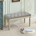 thumbnail image 6 of Linen Entryway Bench, Upholstered Button End of Bed Bench, Vintage Bench with Carving Pattern Wood Legs, Vanity Foot-Stool, Light Grey, 6 of 14