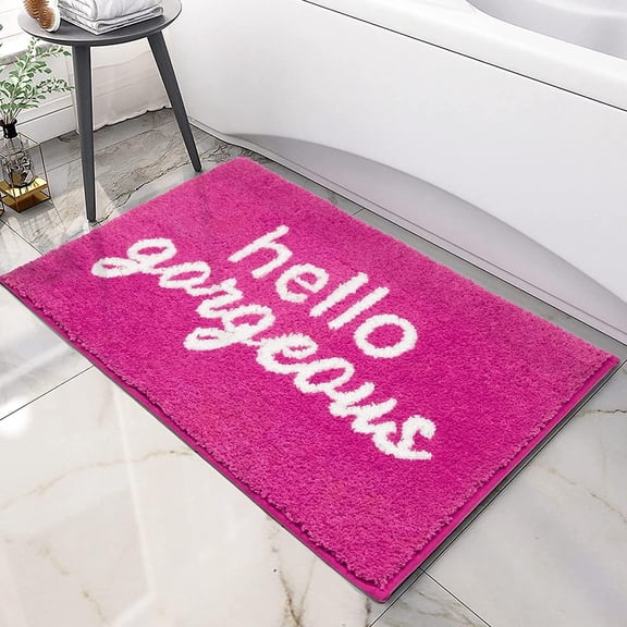 Pink Bathroom Rugs Hello Gorgeous Bath Mat for Bathroom Non Slip Soft Microfiber Cute Bath Rug Preppy Bathroom Decor 20"X 32"