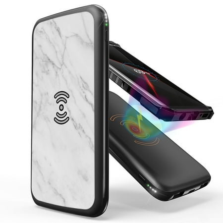 

INFUZE Qi Wireless Portable Charger for Nokia XR20 External Battery (10000 mAh 18W Power Delivery USB-C/USB-A Ports) with Touchless Tool - White Marble