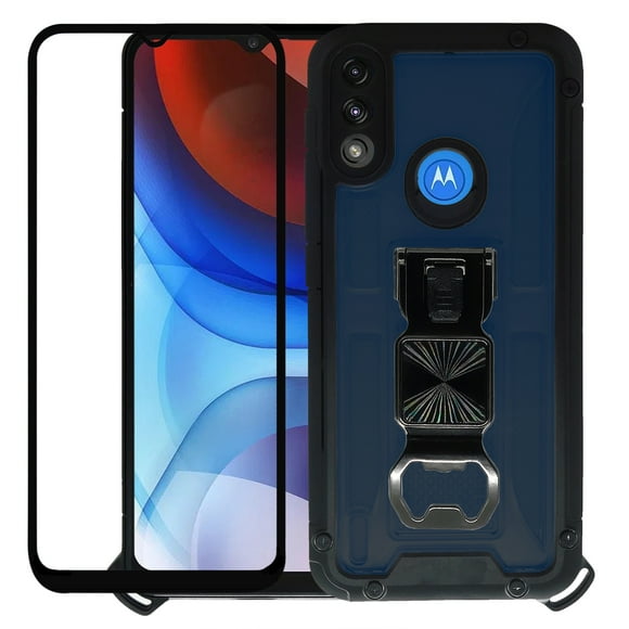 Funda Uso Rudo incorporado con destapador para Moto E7 Power Negro 1pz Mas Mica 9D Atti Destapador para Moto E7 Power