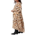 thumbnail image 3 of Robe Longue pour Femmes Manches Longues Col en V Plissé Imprimé Fleuri Robe Évasée, 3 of 6