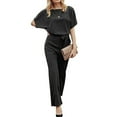 thumbnail image 4 of Women's Short Sleeve Jumpsuits and Rompers Casual Wide Leg Tie Waist One Piece Summer Overalls Outfit, 4 of 9