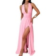 thumbnail image 2 of Womens Halter Deep V Neck Maxi Dress Sleeveless Backless Split Long Dress Pink XXL, 2 of 9