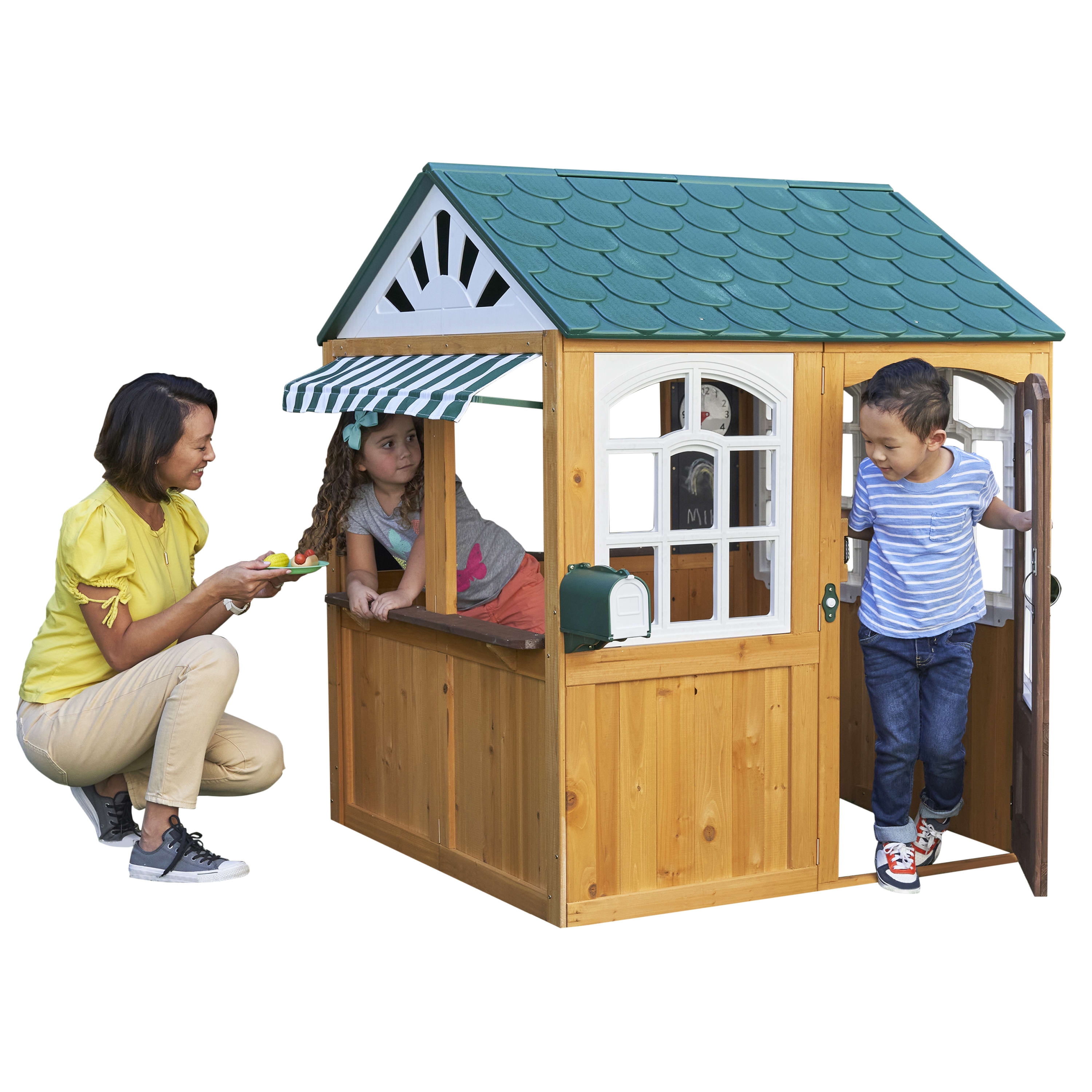 KidKraft Garden View Outdoor Wooden Playhouse with Ringing Doorbell, Mailbox & Chalkboard - Walmart.com