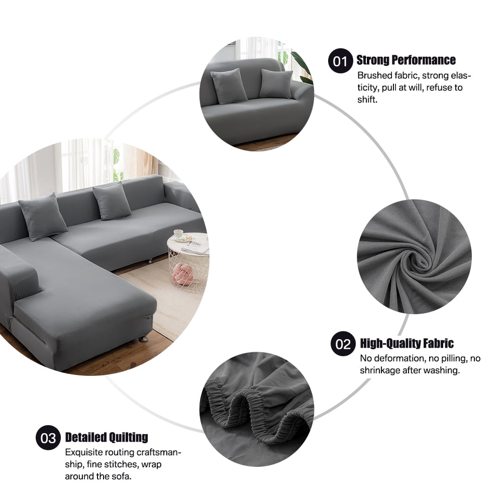 Sofa Slipcover L Shape Sofa Cover Non Slip with Elastic Bottom Furniture Protector Cover Solid, Gray