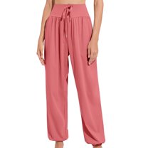 SWSMCLT Women's High Waisted Pants Long Yoga Soft Jogger Trousers Pants Gym Yoga Drawstring Loose Spandex Red 4-6