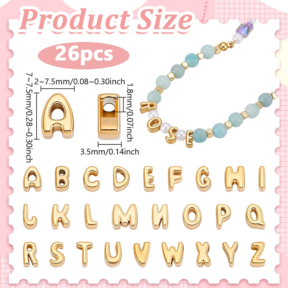 26Pcs 304 Stainless Steel Beads Letter A~Z Golden 7~7.5x2~7.5x3.5mm Hole: 1.8mm