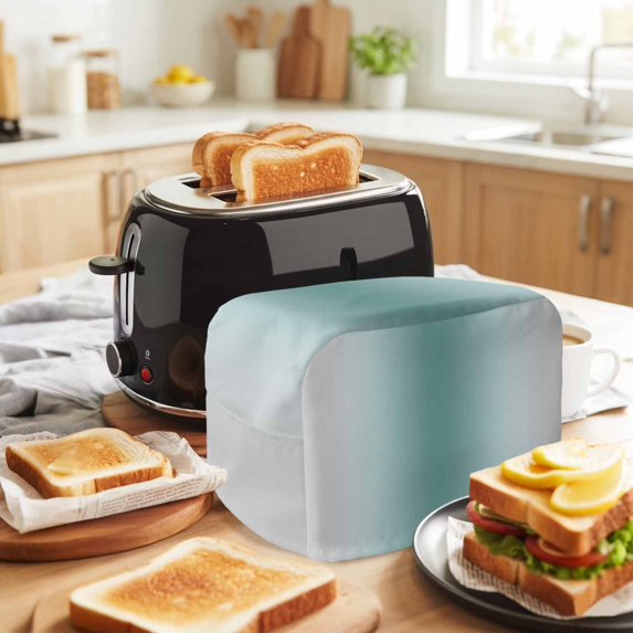 Turquoise Grey Ombre Toaster Cover 2 Slice, Modern Abstract Art Gradient Dustproof Bakeware Oven Protector with Top Hook, Waterproof Small Kitchen Appliance Toasters Dust Cover, 12"x7.5"x8"