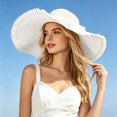 thumbnail image 2 of Jane Wardrobe Frayed Edge Lace Bow Straw Beach Hat for Women, Wide Brim UV Protection, Summer Vacation Sun Hat, 1 Piece, One Size, 2 of 7