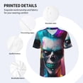 thumbnail image 3 of Zufioo Modern Abstract Colorful Skull A Print Men's Baseball Short Sleeve, Moisture Wicking Button-Down Hip Hop Tee-Small, 3 of 7