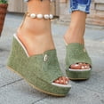 thumbnail image 2 of Rokment Linen Wedges Dress Slides Sandals for Women Beach Breathable Cotton Fabric Open Toe Platform Extra High Heels Fashion Casual Summer Espadrilles Heeled Slip on AG Size 6, 2 of 7