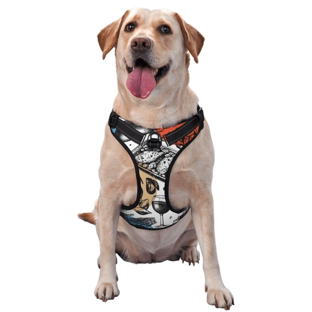 Fotbe French Food Arnés para Perro con Estampado –Chaleco Ajustable Acolchado con Asa de Control para Perros Grandes-Medium