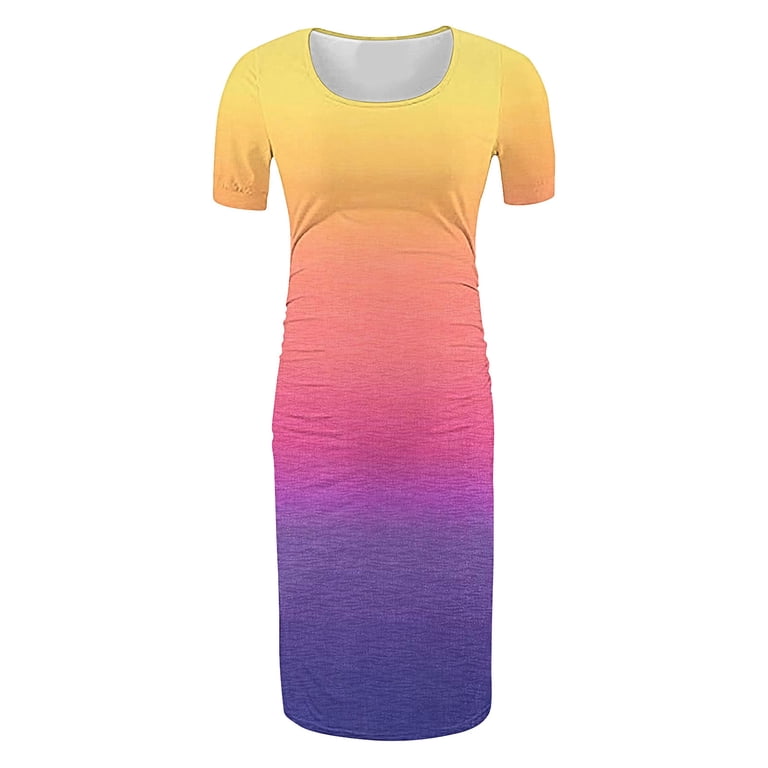 pink and yellow maternity dress HATCH Collection The Solene Dress in Sunset| Size: Small