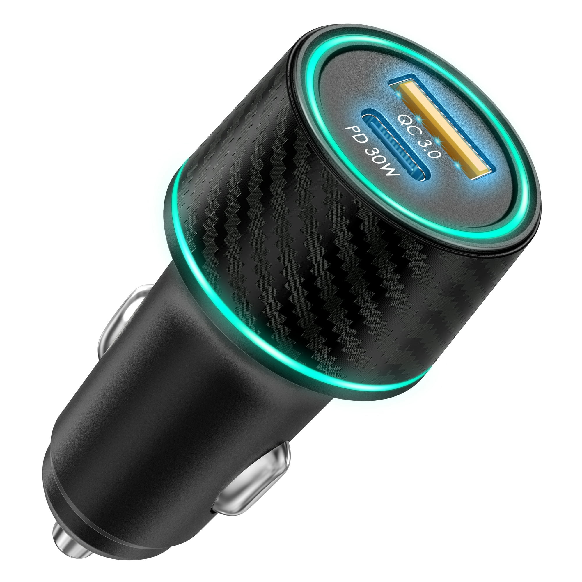 Juyafio 18W Car Charger Adapter with 30W PD USB-C & QC3.0 Dual Port for iPhone, Samsung, Motorola, OnePlus, Google