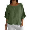 thumbnail image 2 of Women T Shirts Summer Tops Solid Cotton and Linen Ruffle Pleated Hem Tops Round Neck Casual Shirt Tops Comfortable Shirts, 2 of 8