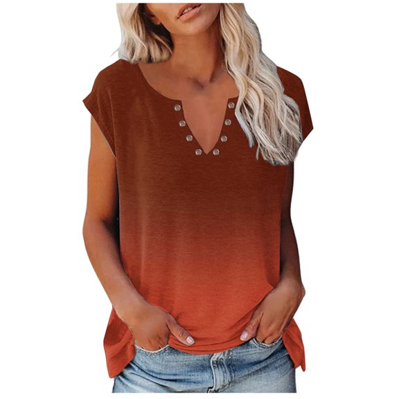 Besolor Womens Fashion Summer Tops 2025 V Neck Short Sleeve Tshirts Gradient Printed Tee Shirts 2025 Trendy Clothes