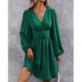 thumbnail image 3 of jinghuiyue Women Long Sleeve Dresses Casual V Neck A-line Midi Dress with Elastic High Waist M, 3 of 4
