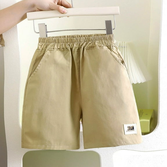 NAISIBABY Boys Girls Shorts, New Style Pockets Elastic Waist Summer Cotton Loose Shorts Khaki 4-5T