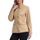 thumbnail image 4 of Chaquetas utilitarias para mujer INSPIRE CHIC con cintura ajustable, bolsillos con solapa, chaquetas con cremallera y botón en color caqui claro L, 4 of 6