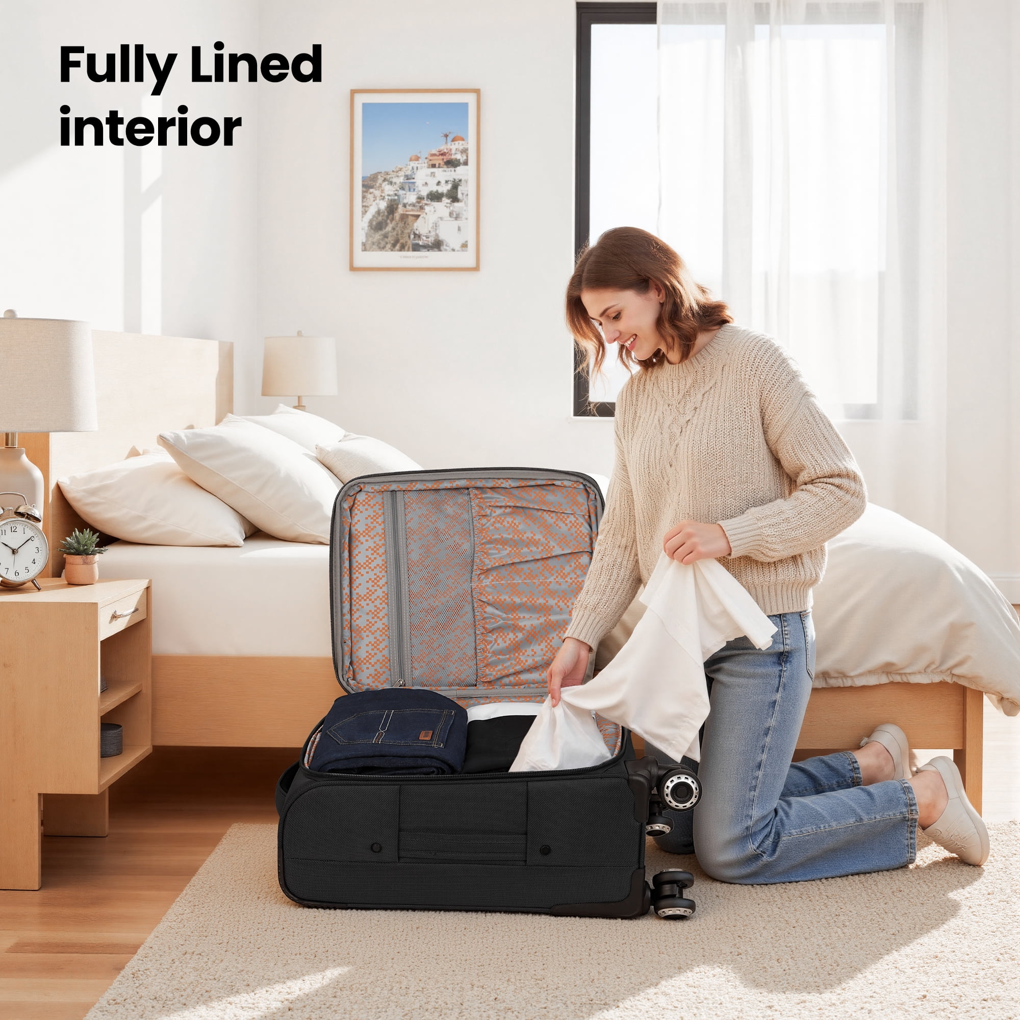 New York Xpress 2 Piece Softside Luggage Set Lightweight Expandable Spinner Suitcase with TSA Lock, 20"/26",Black - XJ1901