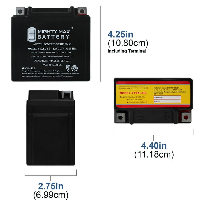 YTX5L-BS 12V 4AH Replaces Polaris Predator, Outlaw 04-13 - 3
