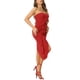 thumbnail image 4 of Vestido midi sin tirantes INSPIRE CHIC para mujer con dobladillo irregular y volantes para fiesta de cóctel M Rojo, 4 of 5