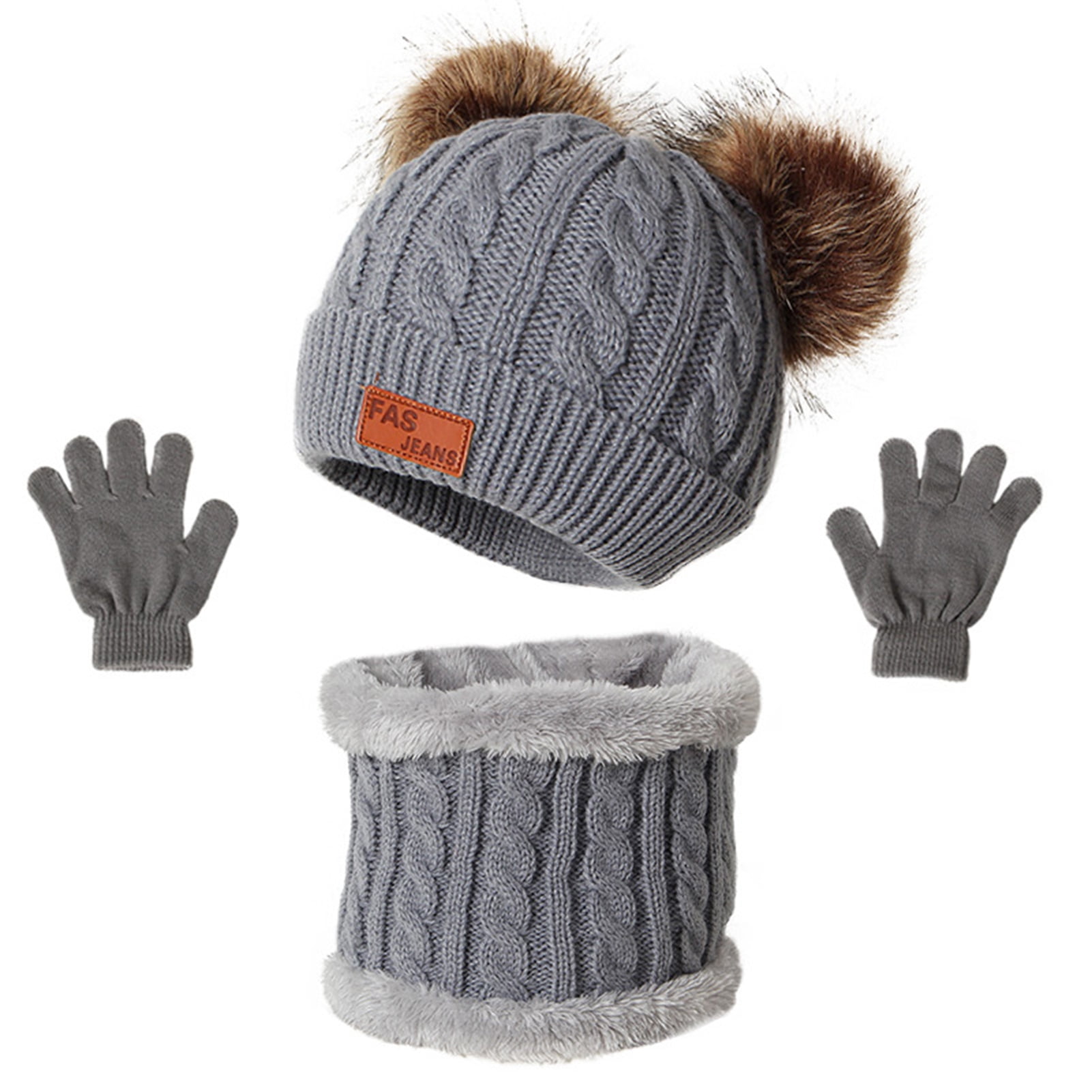 3Pcs Set Children Hat Scarf Gloves Set Warm Autumn Winter Newborn Baby Kids Caps 