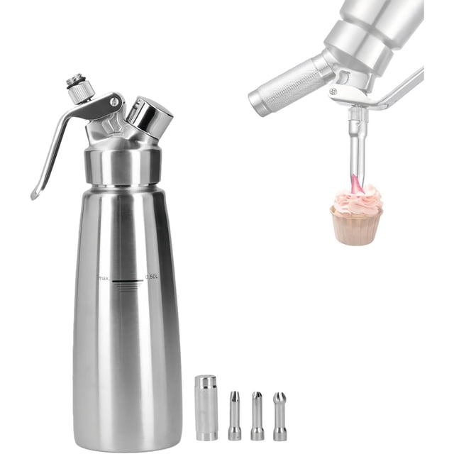 Sifon Crema Batida, Dispensador Profesional de Crema Batida de Acero Inoxidable Herramientas de Hornear para Postres Crema Gourmet