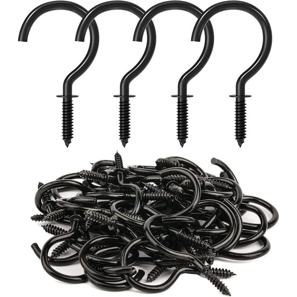 Screw Hooks, 1-1/4 Inch Metal Screw in Cup Hooks, Black, 50 Pcs