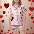 thumbnail image 2 of YUEHUA Girls Satin Pajamas Set, Valentine's Day Silk Button-Down Heart Print Sleepwear 2 Piece Nightwear 3 - 14 Years, 2 of 4