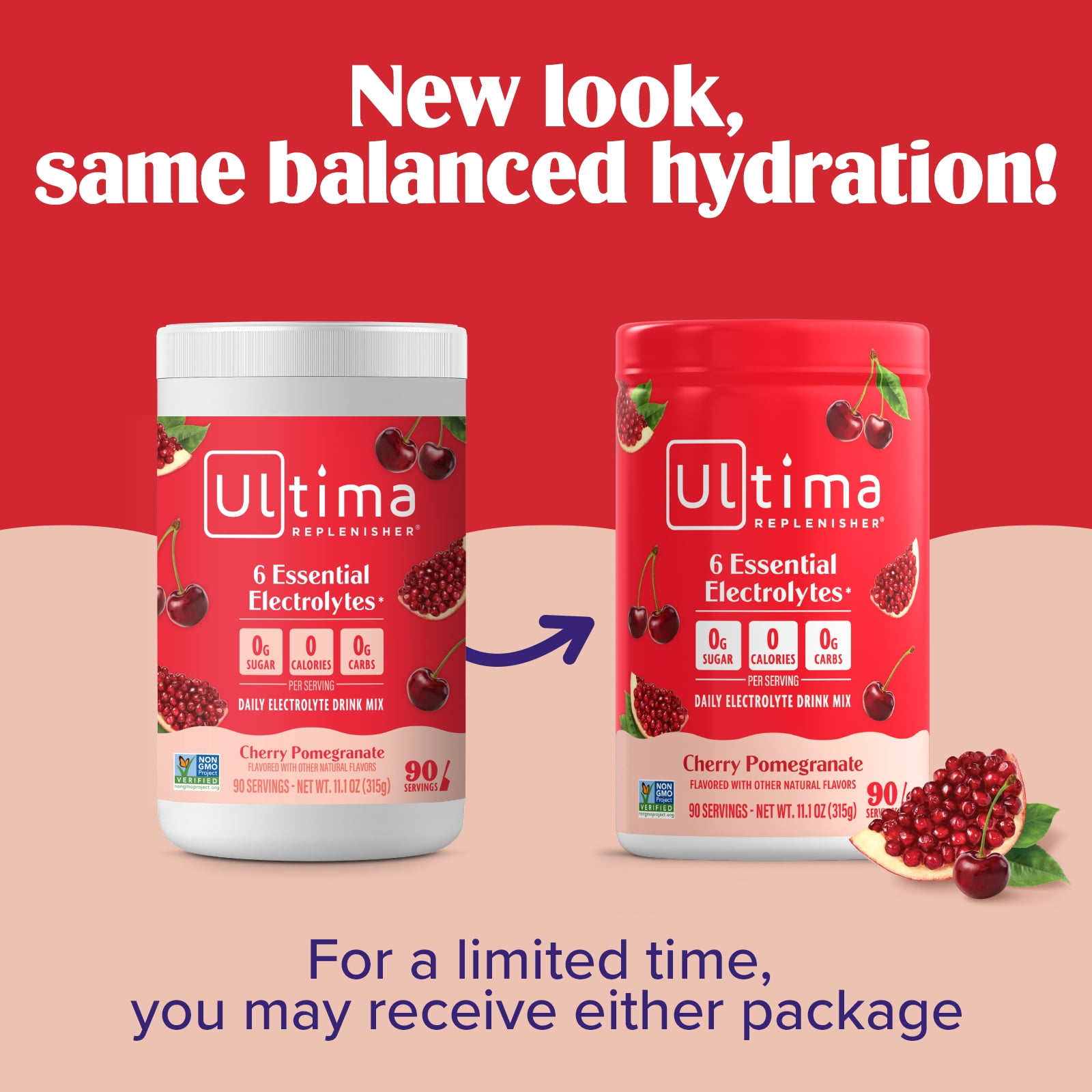 Ultima Replenisher Hydration Electrolyte Powder Drink Mix, Sugar-Free Cherry Pomegranate 90 Servings