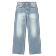 thumbnail image 6 of Zynoxe Mens Plus Size Denim Pants Straight Elastic Waistband Washed Distressed Wide Leg Jeans Trendy Loose Fit Lounge Denim Trousers Pants Light Blue XL, 6 of 9