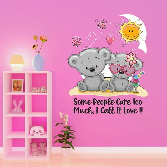 Sunshine Teady Bear Umbrella Rain Drops Hugging Some People Care Too Much I Call It Love Hugs Kisses Girls Love Beautiful Crown Prince Unicorns Sweet Dreams Wall Decal Sticker - Size: 8 In X 10 In