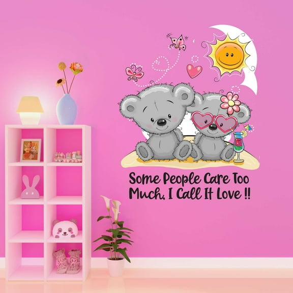 Sunshine Teady Bear Umbrella Rain Drops Hugging Some People Care Too Much I Call It Love Hugs Kisses Girls Love Beautiful Crown Prince Unicorns Sweet Dreams Wall Decal Sticker - Size: 16 In X 20 In