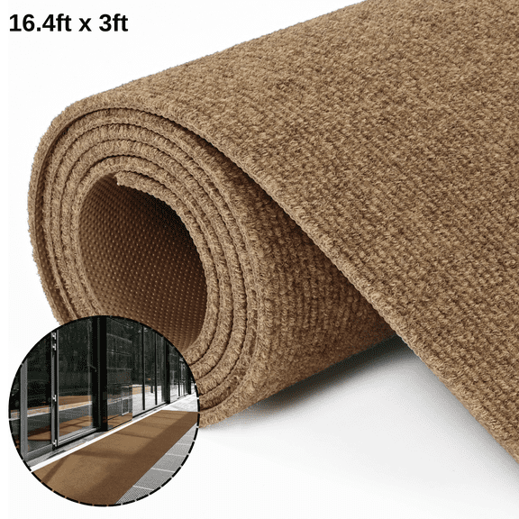 OVYEFR Runner Rug, 3 x 16.4 FT Large Commercial Rugs with Rubber Backing, Indoor Outdoor Carpet Runner, Brown