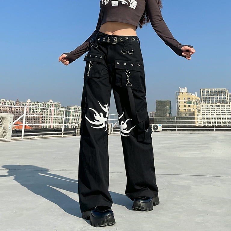 AMILIEe Women Cargo Pants Goth Baggy Jeans Wide Leg Gothic Pants Tripp  Pants Punk Hip Hop Pants