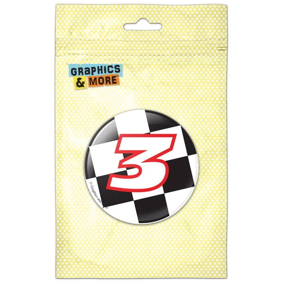 Number 3 Three Racing Checkered Flag Pinback Button Pin Badge